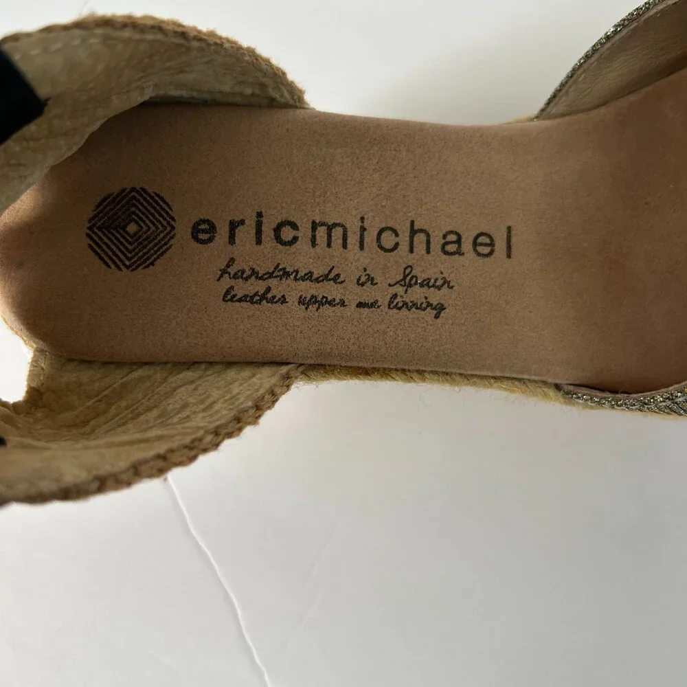 Eric Michael Copa Metallic Espadrille Sandal Ankle Strap 6 Comfort Spain Summer